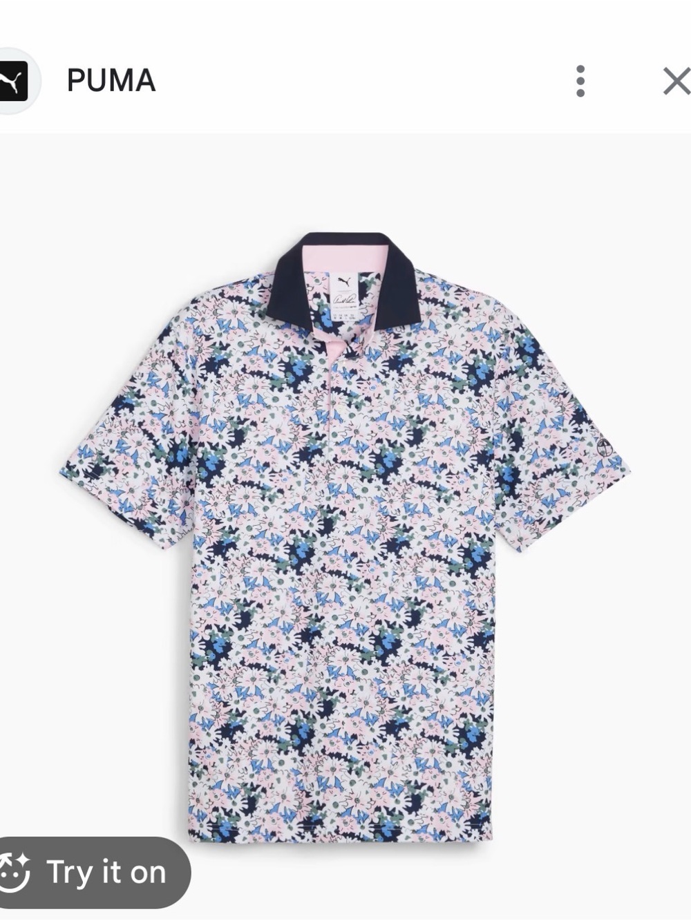 PUMA Men’s Pink Floral Polo with Navy Contrast Collar